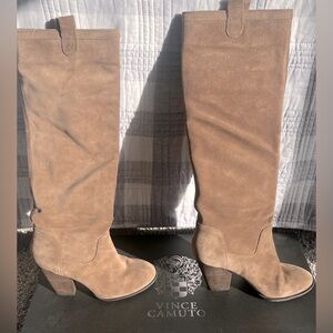 Vince Camuto Suede Boots in Taupe Verona